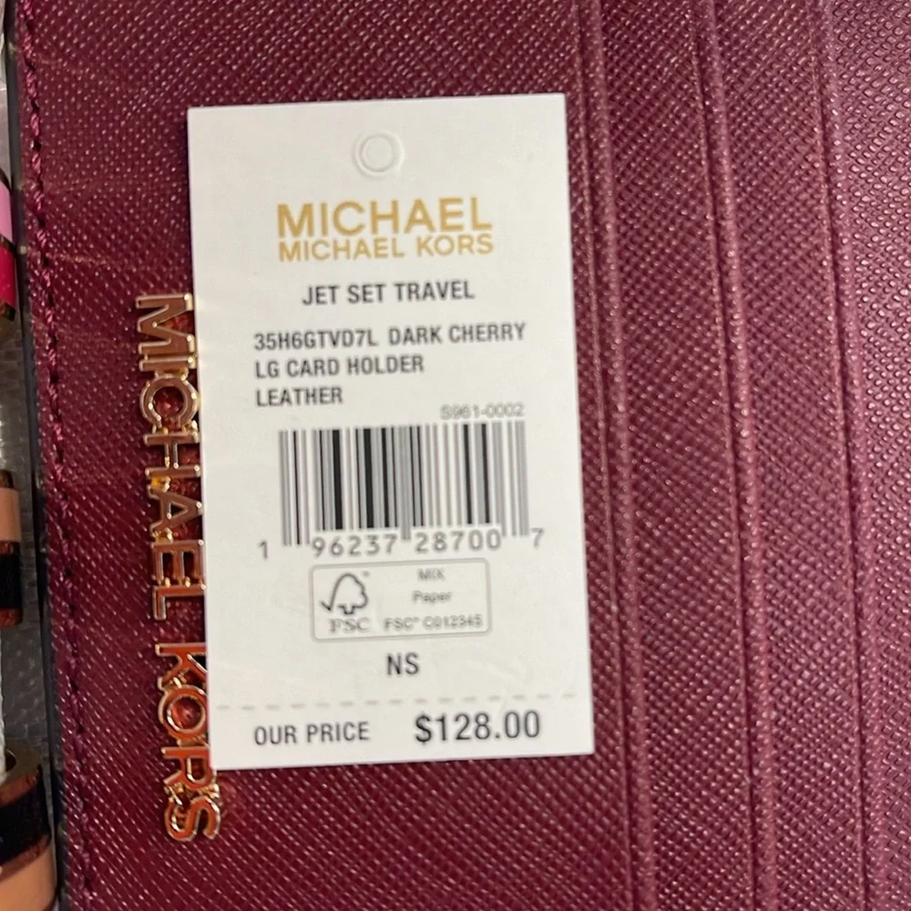 MICHAEL KORS Large Pebbled Leather Card Holder Case Dark Cherry NWT
